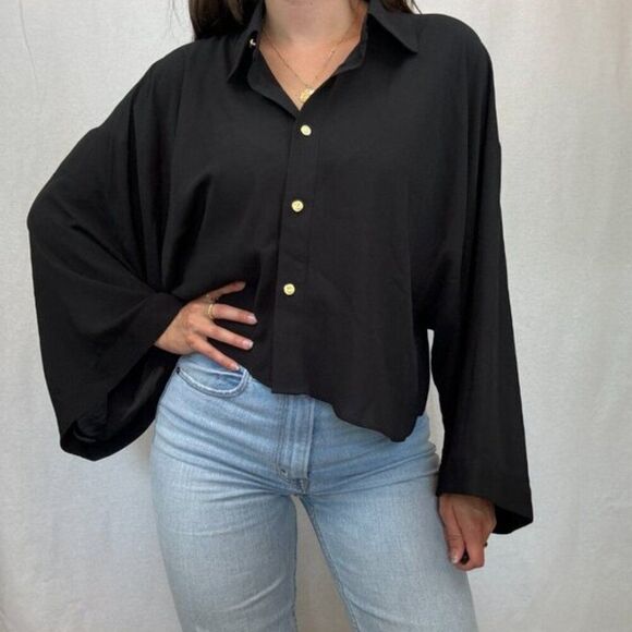 Tahari Tops - NWT Tahari Black Collared Button Up Blouse Top